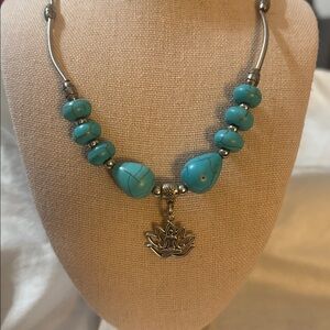 Turquoise and Silver Lotus Necklace